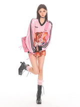 Pink Love Satin V-Neck Jersey Tee
