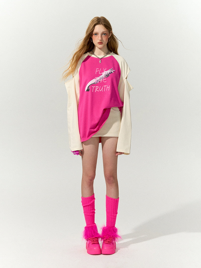 Pink & Beige Cutout Tee