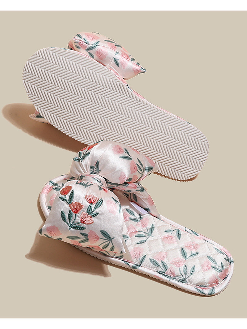 Floral Ribbon Quilted Slippers