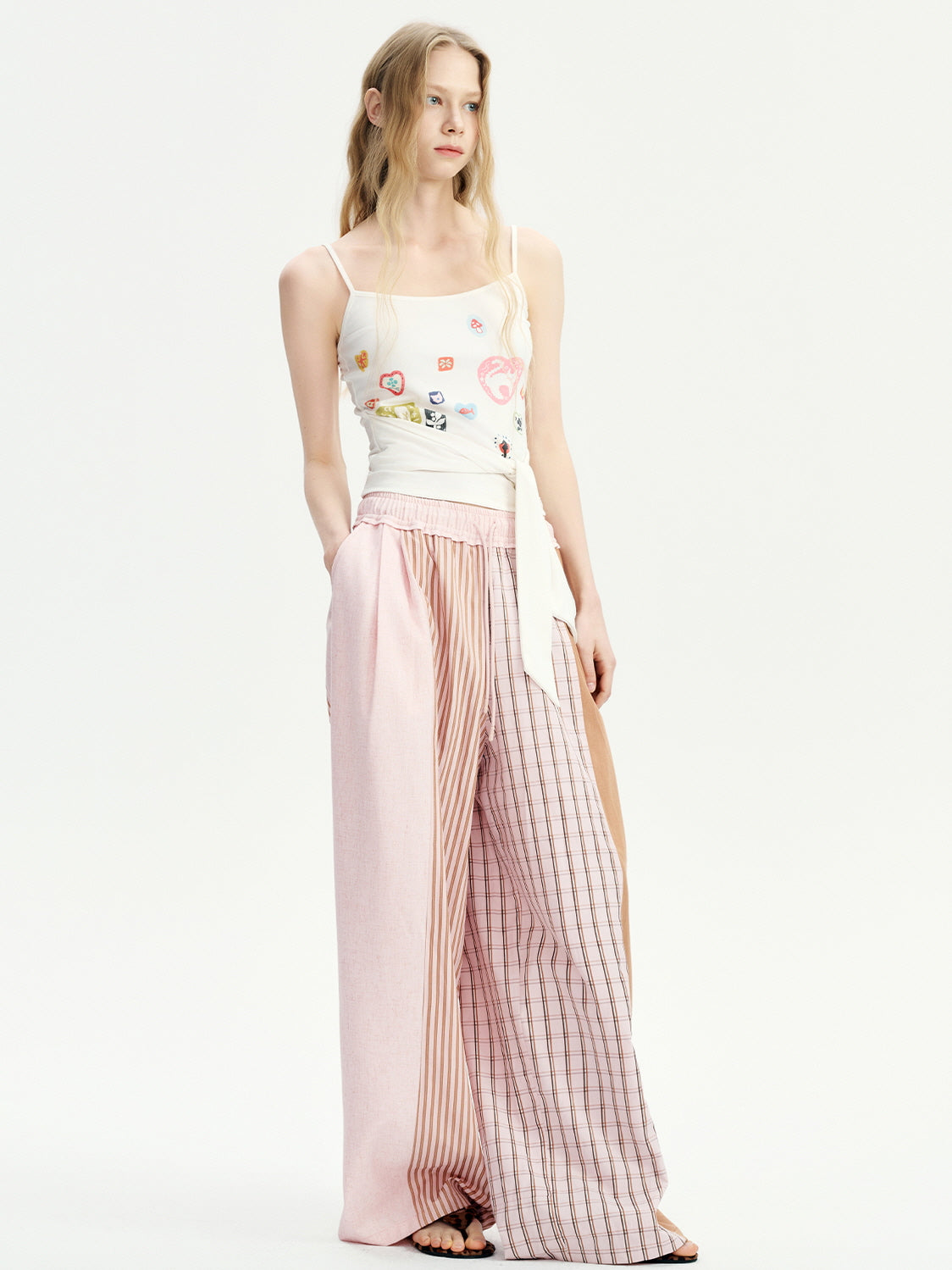 Pink Patchwork Wide Pants