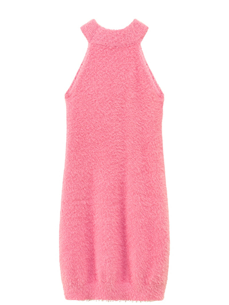 Rose Pink Fitted Sleeveless Knit Dress