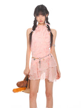 Pink Halter-Neck Mini Dress