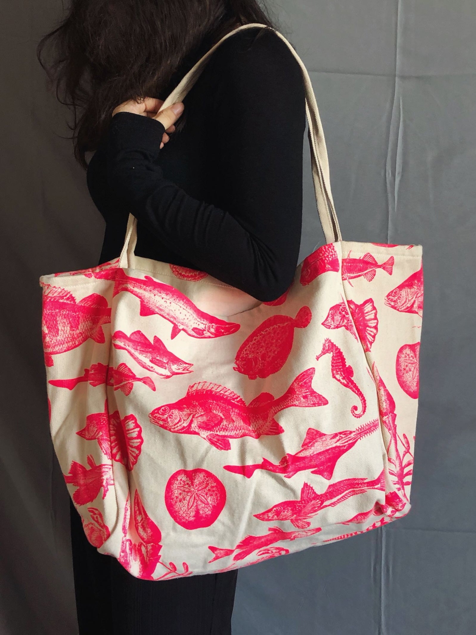 Neon Fish Pattern Tote Bag