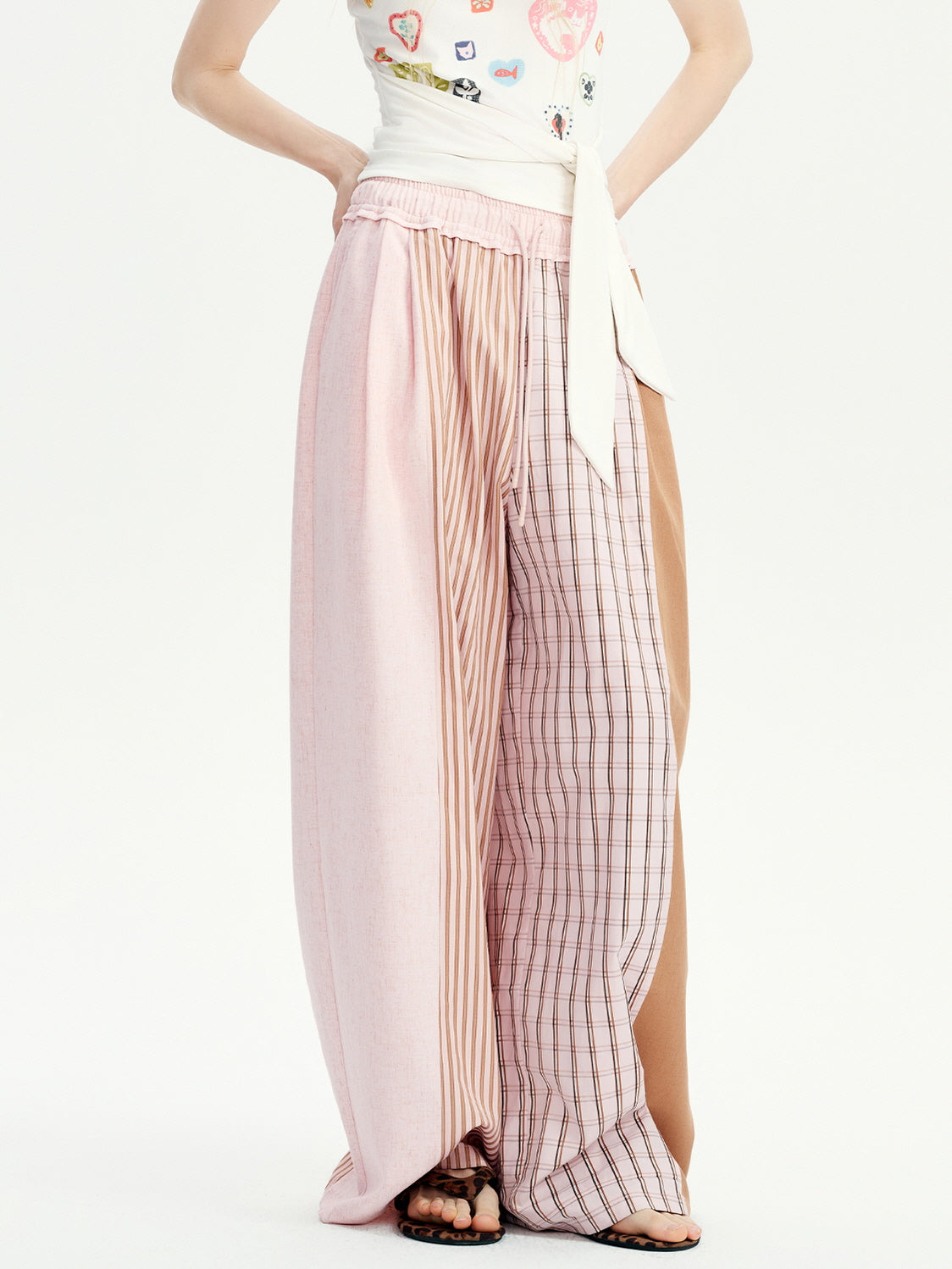 Pink Patchwork Wide Pants