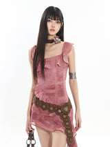Pink Asymmetric Ruffle Dress