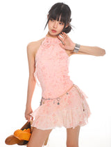 Pink Halter-Neck Mini Dress