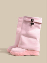 Pink Lock Detail Combat Boots