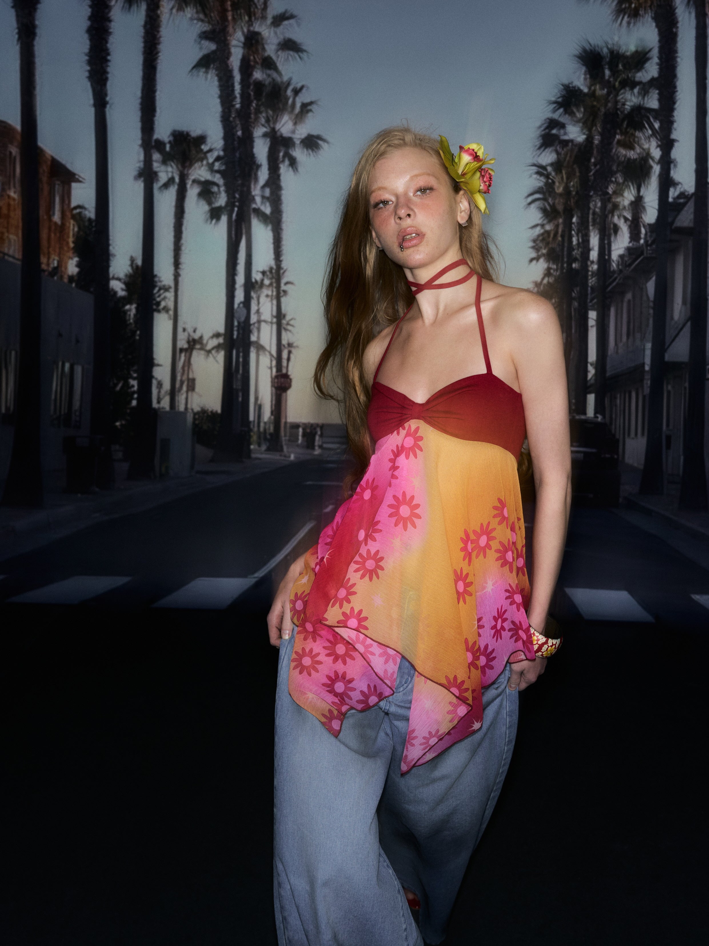Floral Chiffon Halter Top