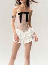 Pink Corset Tank Top with Black Ribbon