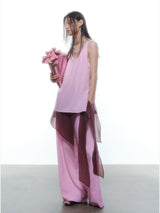 Pink Layered Loungewear - Vest / Pants / Skirt