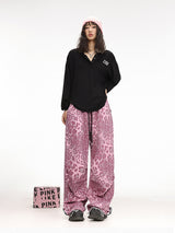 Pink Leopard Wide Leg Pants