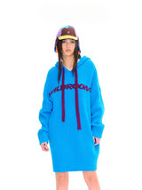 Oversized Hoodie Sweater Dress  Vivid Blue / Lime Green