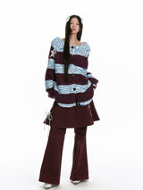 Mixed Pattern Oversized Knit Cardigan