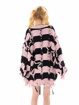 Pink & Black Striped Knit Sweater