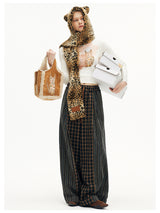 Tan Brown Shearling Cat Tote Bag