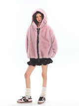 Pink Fur & Black Reversible Hoodie Jacket