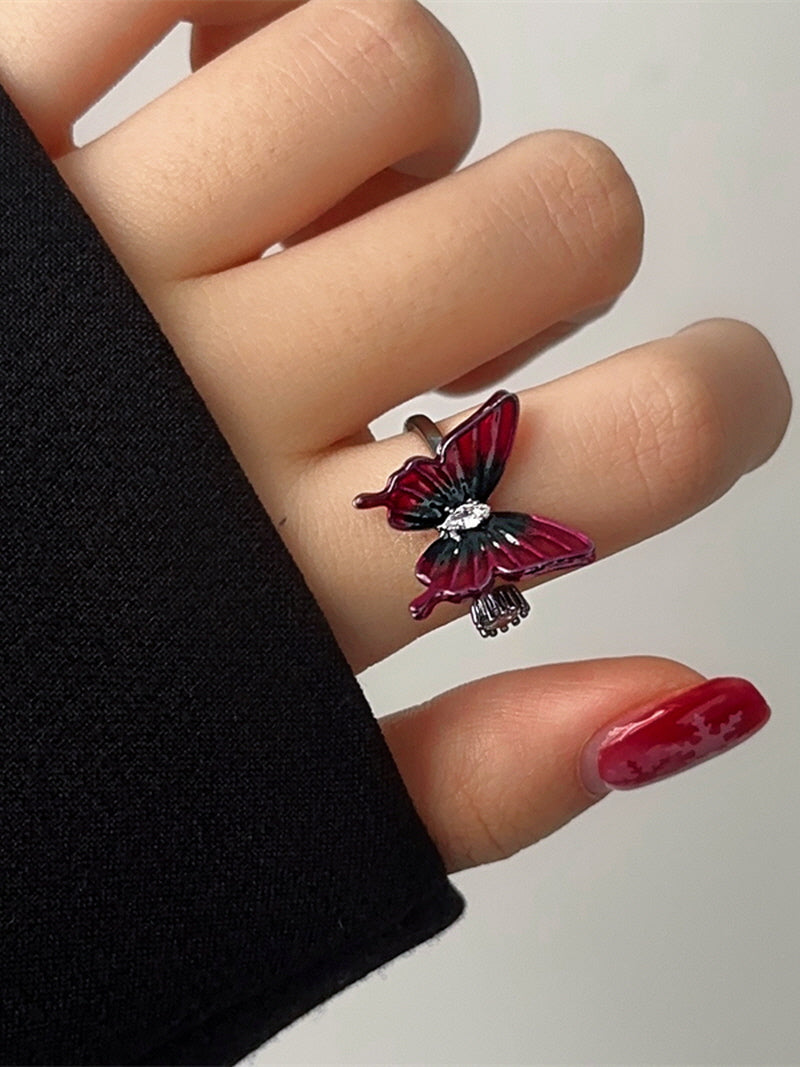 Reddish Pink Adjustable Butterfly Ring