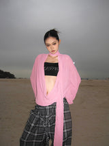 Sheer Pink Wrap Blouse with Matching Scarf