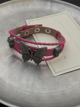 Pink Leather Butterfly Bracelet