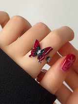 Reddish Pink Adjustable Butterfly Ring