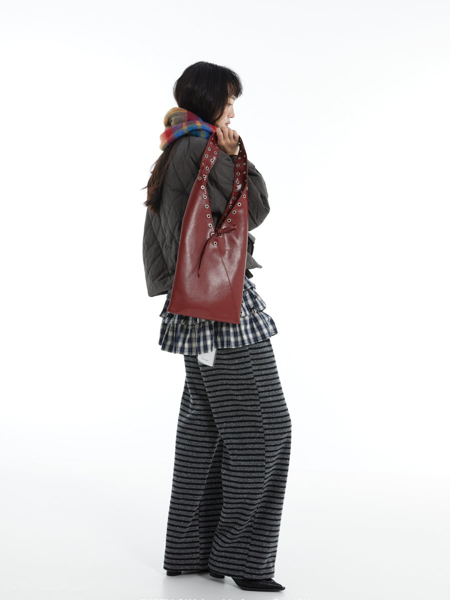 Red Wine Leather V-Cut Shoulder Bag