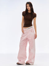 Pink Leopard Pattern Wide Jeans