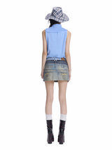 Sky Blue Horse Graphic Sleeveless Knit Top