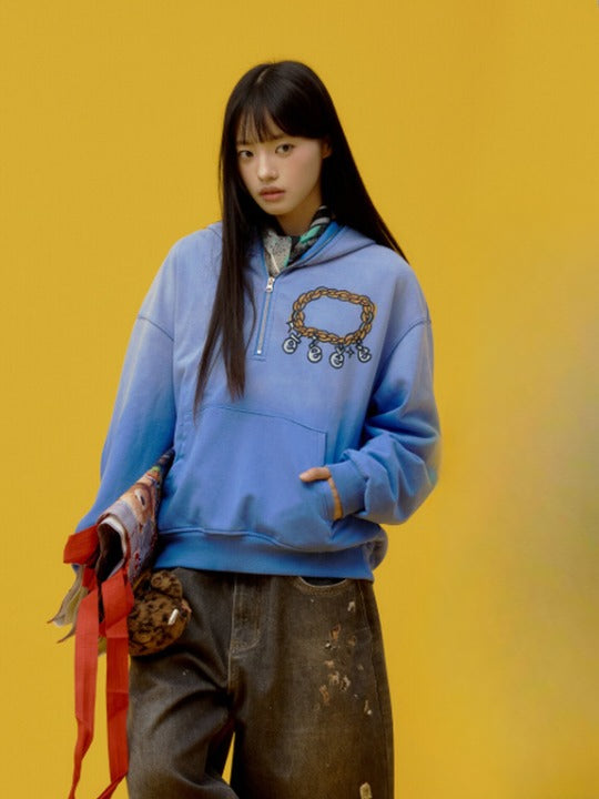 Blue Puppy Graphic Oversized Hoodie