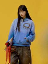 Blue Puppy Graphic Oversized Hoodie