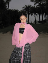 Sheer Pink Wrap Blouse with Matching Scarf