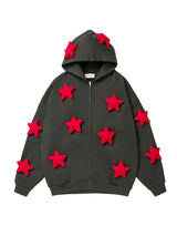 3D Star Patch Hooded Zip-Up