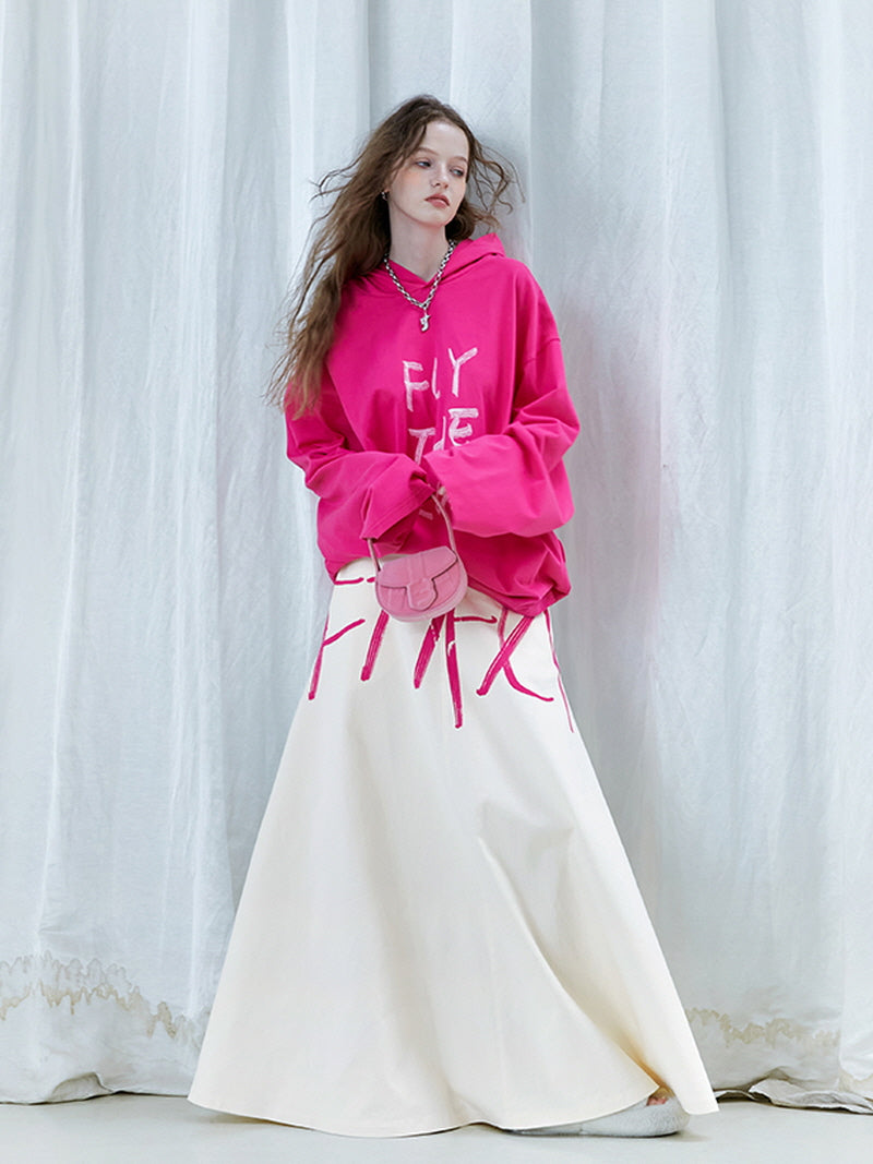 Hot Pink Lettering Slit Skirt