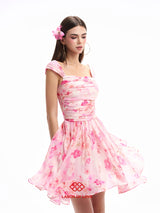 Watercolor Floral Chiffon Mini Dress