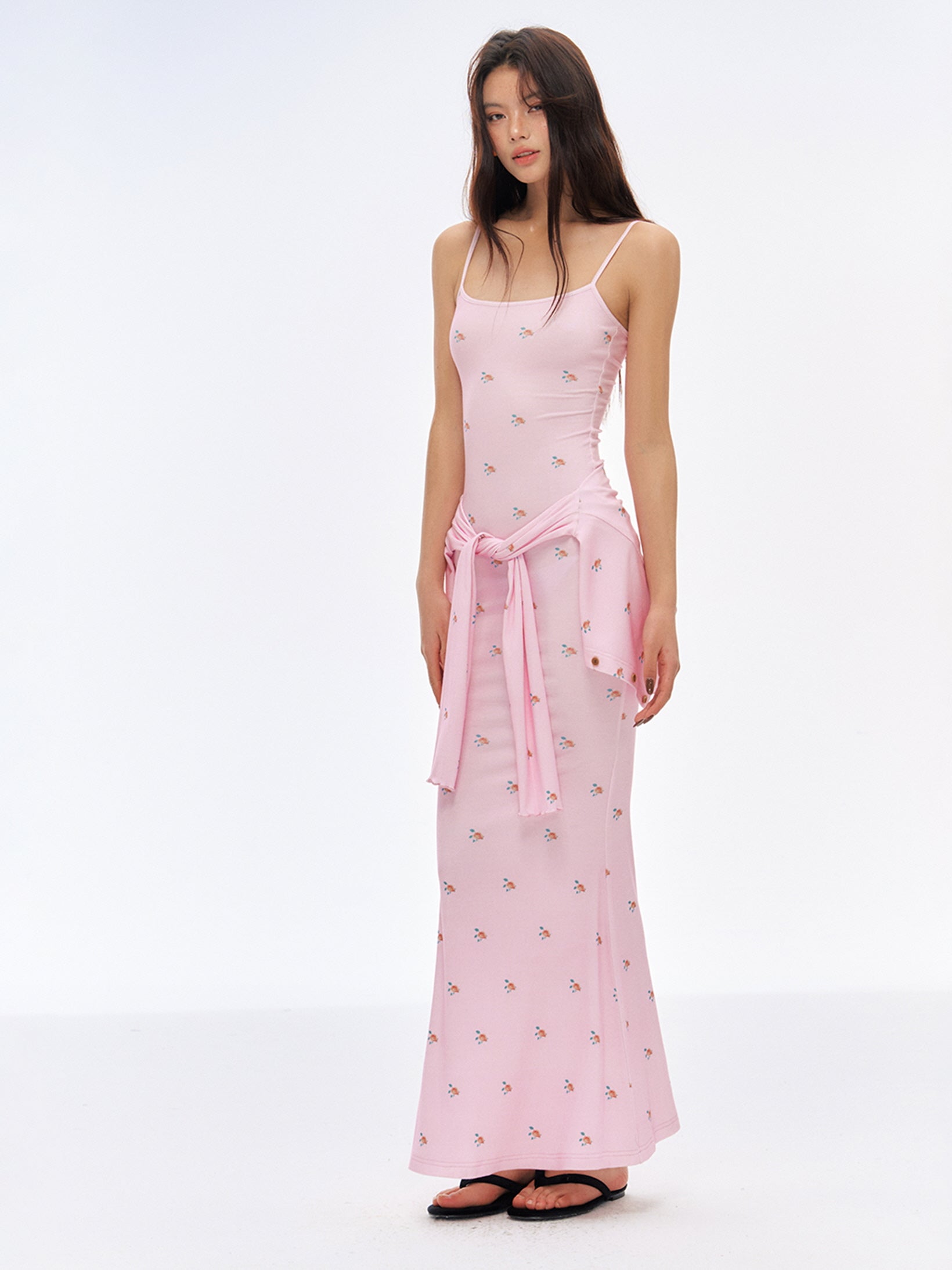 Pink Tie-Layer Mesh Dress