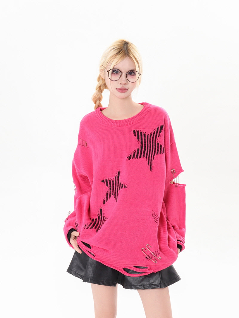 Hot Pink Slit Knit Sweater