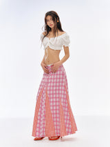 Gingham Check Long Skirt