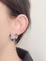 Pink Inked Heart Stud Earrings