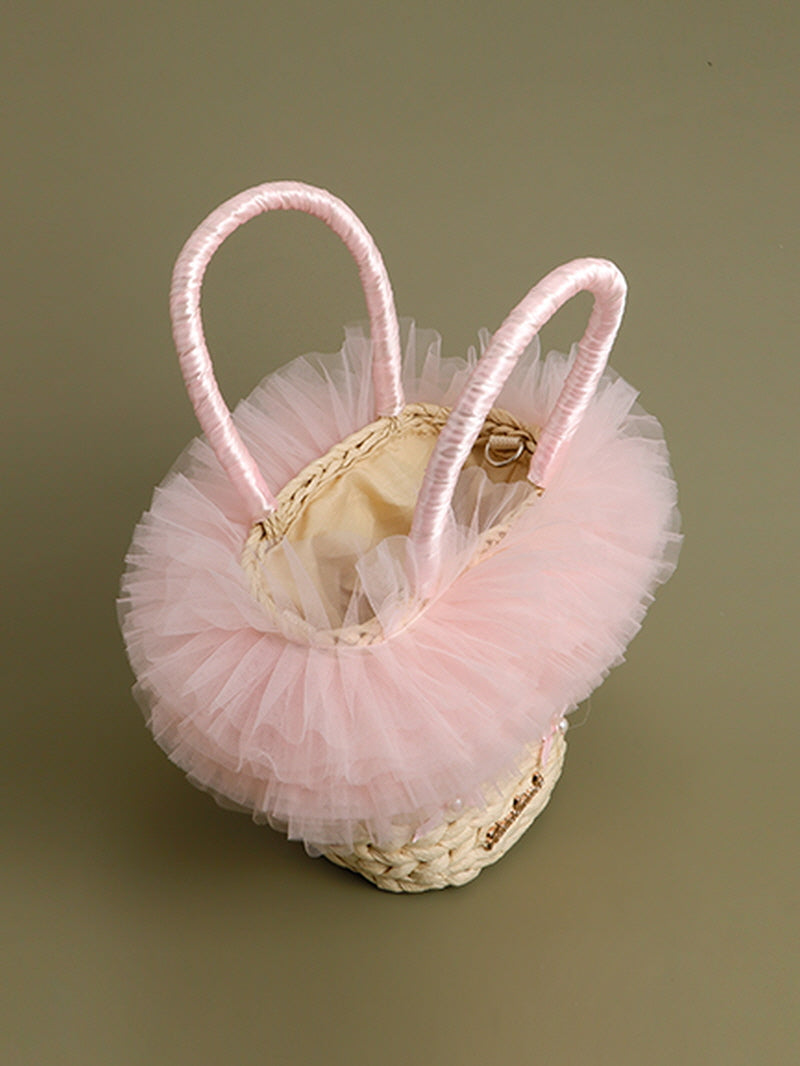 Pink Lace Rattan Tote