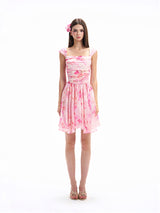 Watercolor Floral Chiffon Mini Dress
