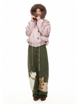 Khaki Rabbit & Deer Patch Pants