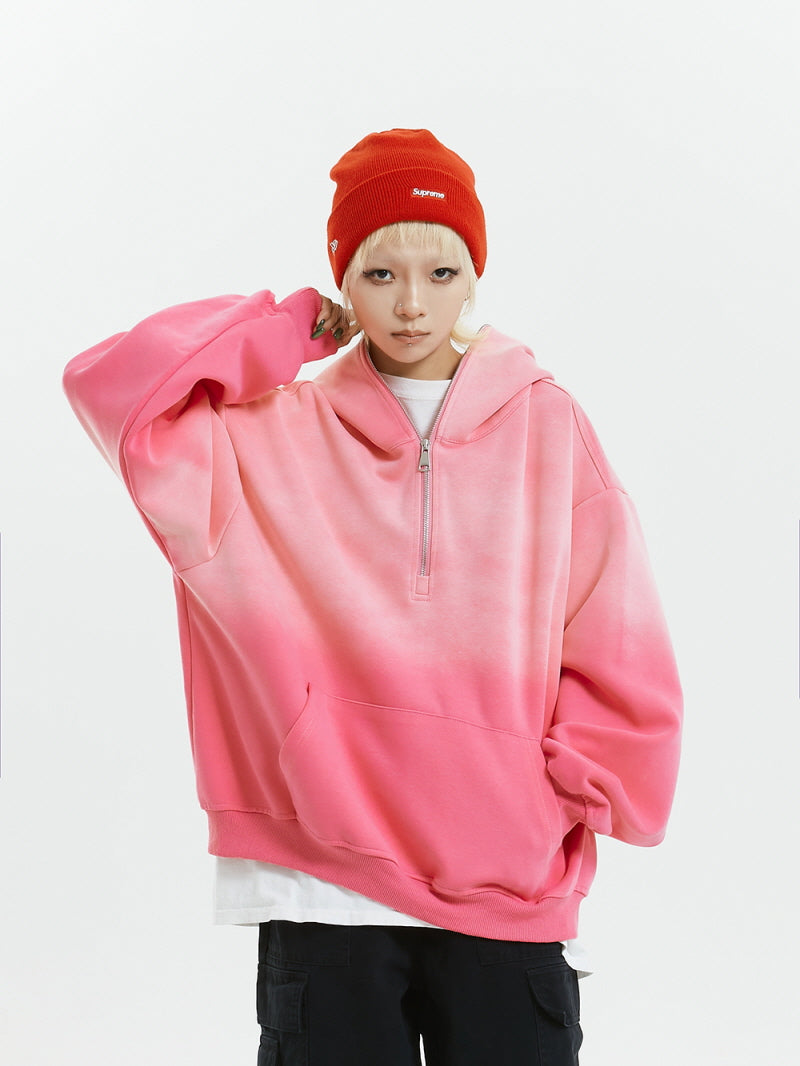 Vivid Pink Gradient Loose Hoodie