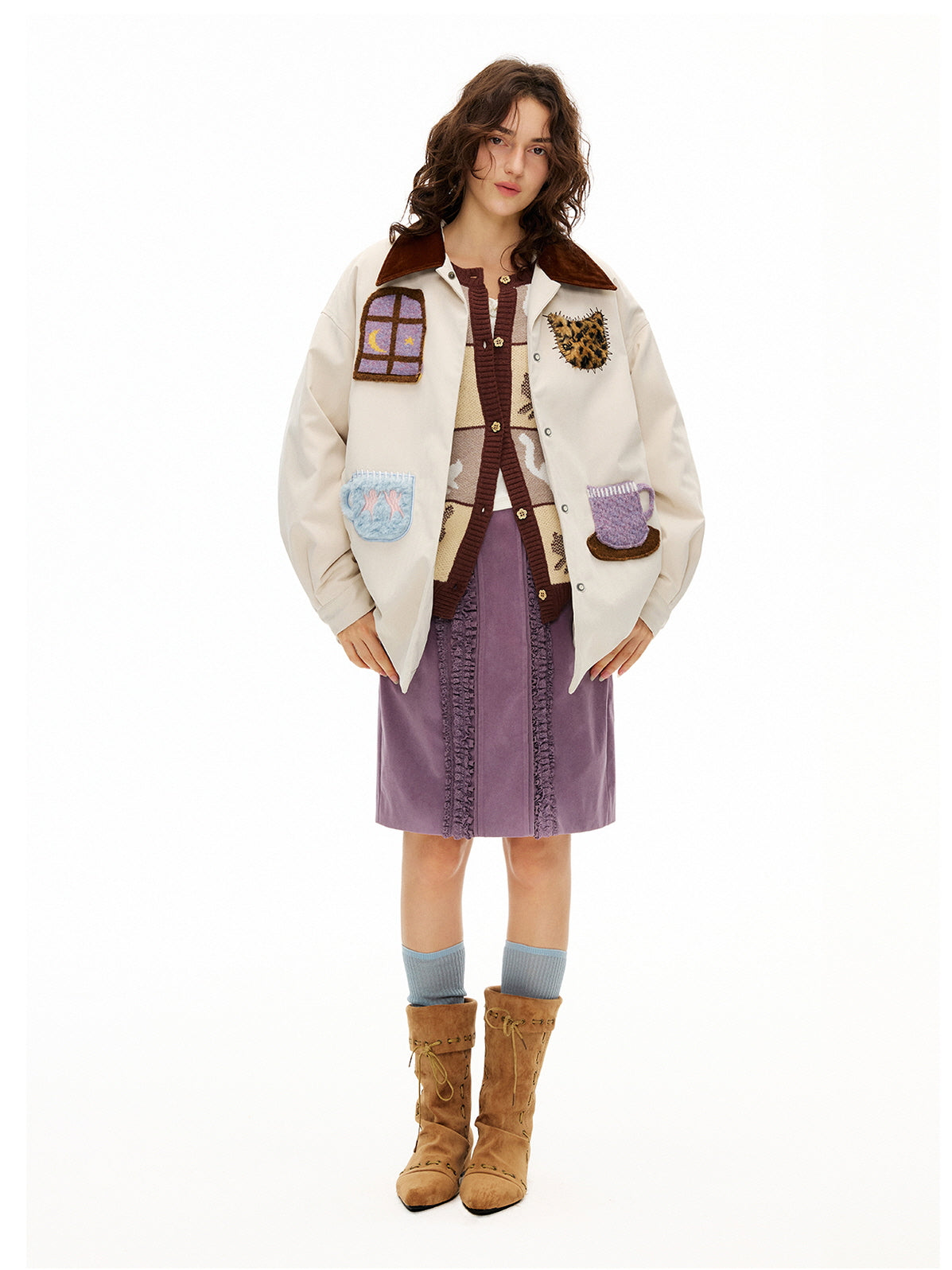 Cream Patch Padded Shirt Jacket