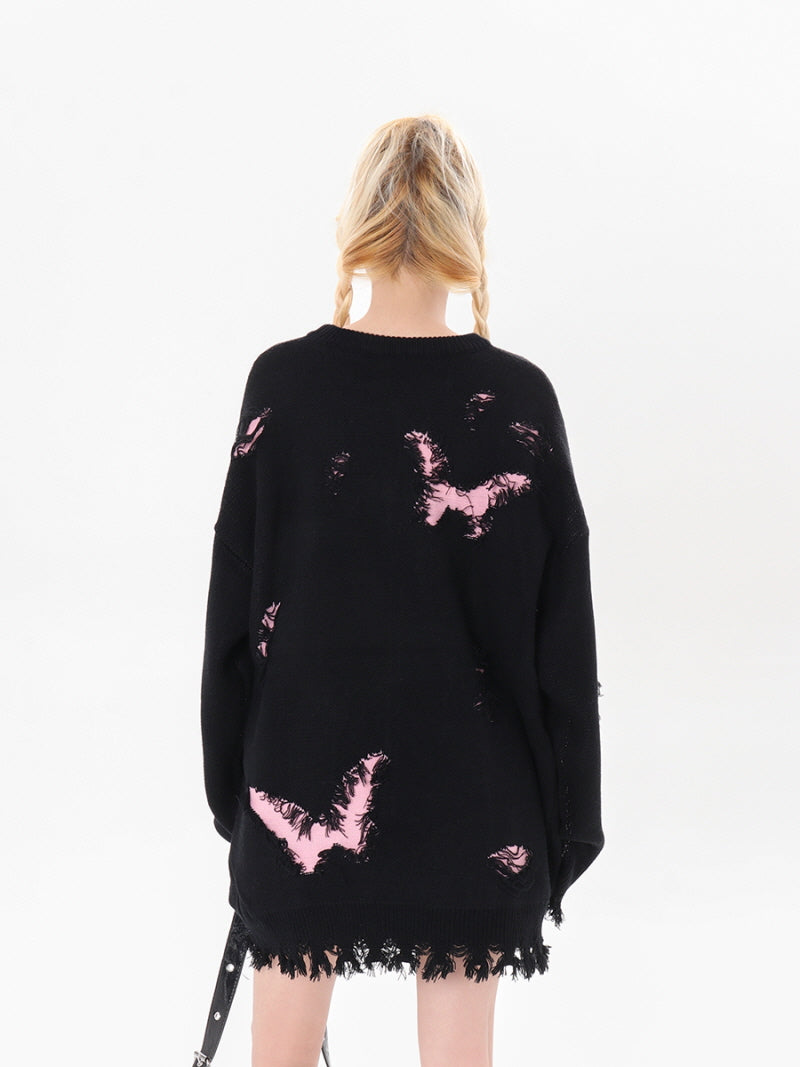 Pink Butterfly Loose Knit Sweater