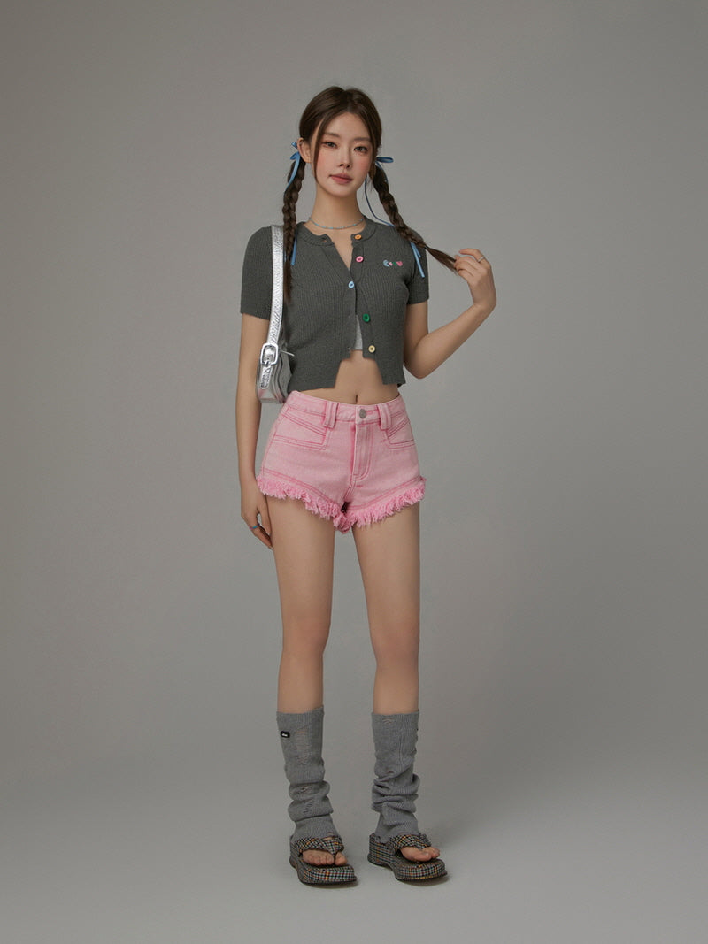 Pink Cut-Off Denim Shorts