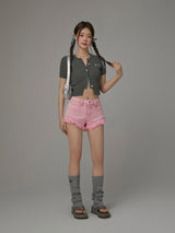 Pink Cut-Off Denim Shorts