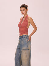 Shirred Sheer Halterneck Top