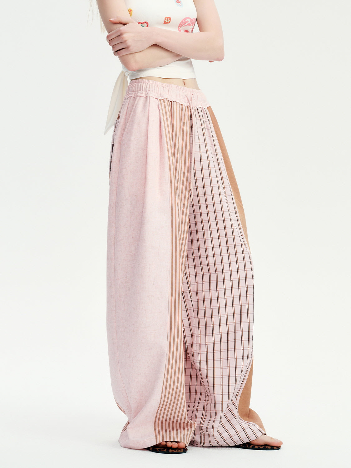 Pink Patchwork Wide Pants