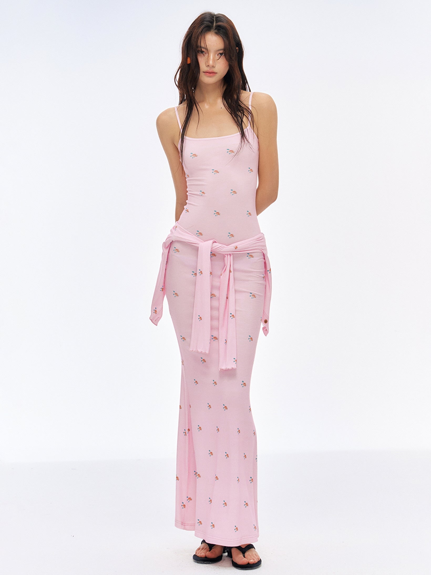 Pink Tie-Layer Mesh Dress