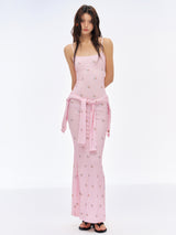 Pink Tie-Layer Mesh Dress