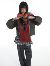 Red Wine Leather V-Cut Shoulder Bag